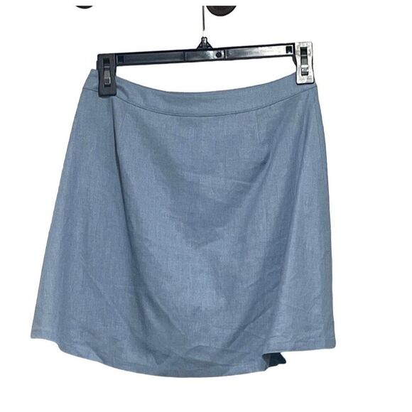 Open Edit Button Linen Blend  Wrap Skirt In Blue Chambray, Sz. XS - Picture 6 of 8